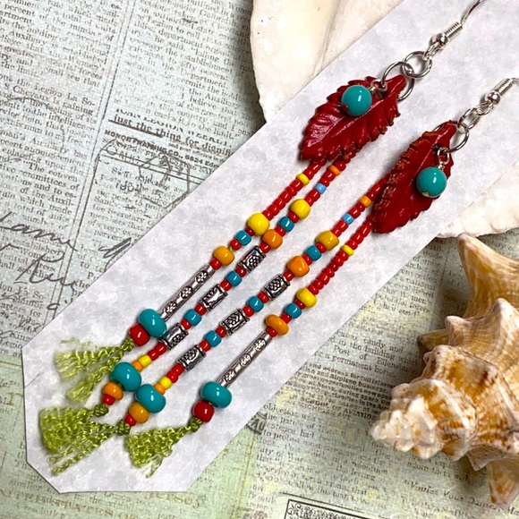 cocovalli Jewelry - NWOT Super long multicolored earrings beads silk